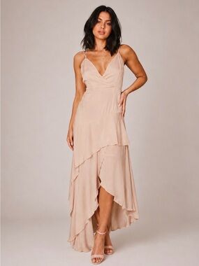 Champagne Ruffle High-Low Maxi Dress